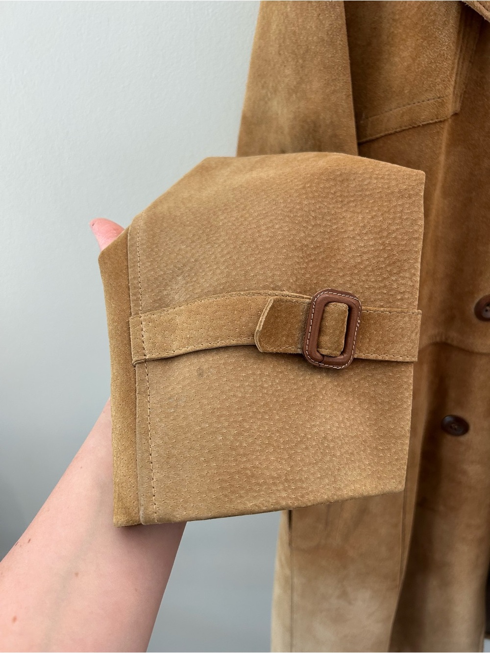 Vintage Rare 70’s Camel Tan Suede Double Breasted Western Long Trench Coat - Picture 9 of 12